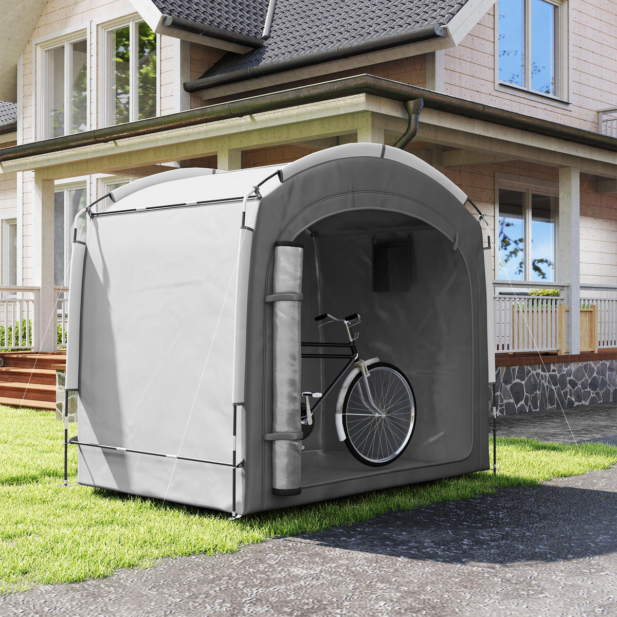 FAHRRADGARAGE DE-12648 205/140/188 cm mit 2 Seitentaschen Dunkelgrau - Dunkelgrau, Textil (150/195/220cm) - ComfortXL