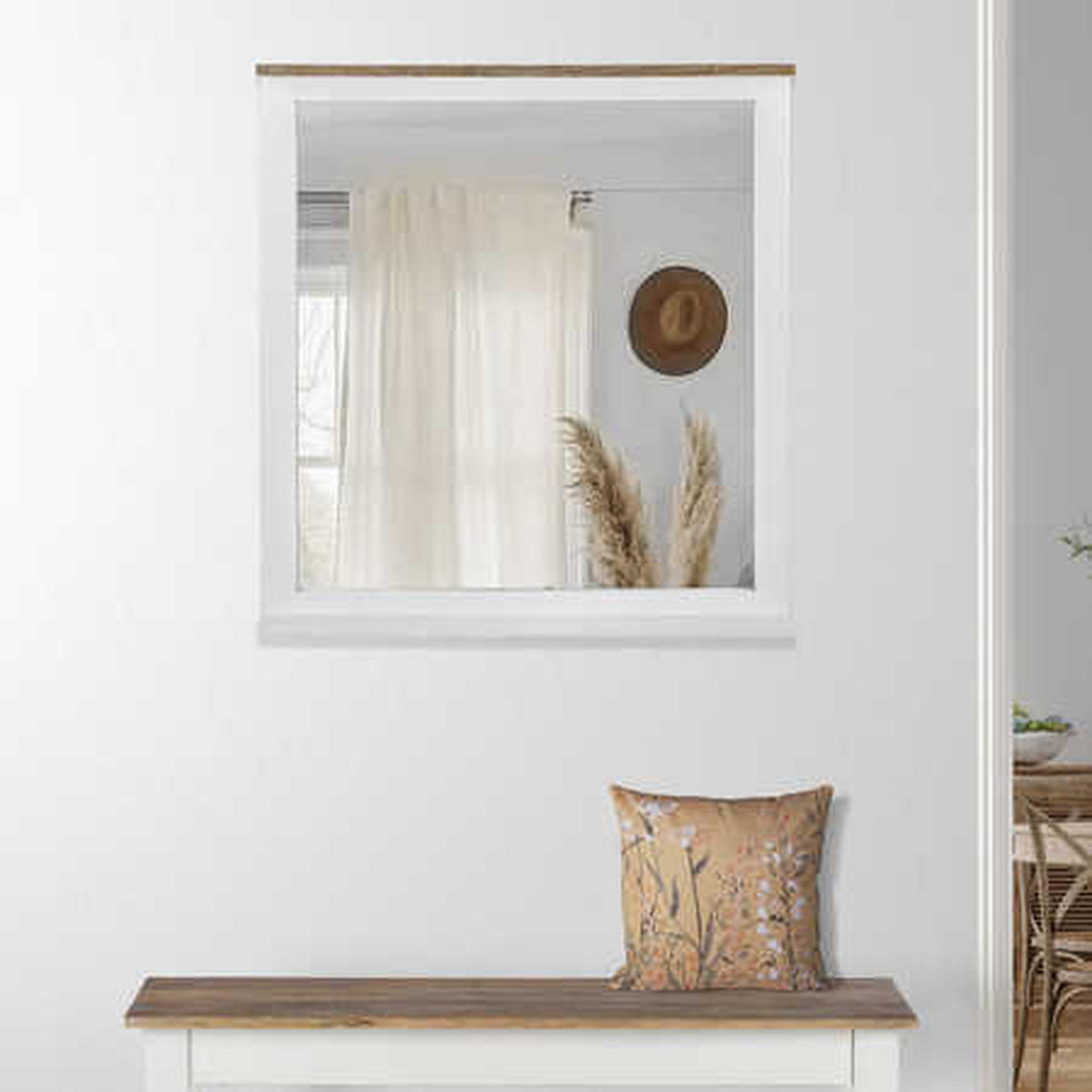 WANDSPIEGEL 80x76cm rechteckig Natur/Weiß mit Holzrahmen Landhaus-Stil - Naturfarben, Holz (12/76/80cm) - WOMO-DESIGN
