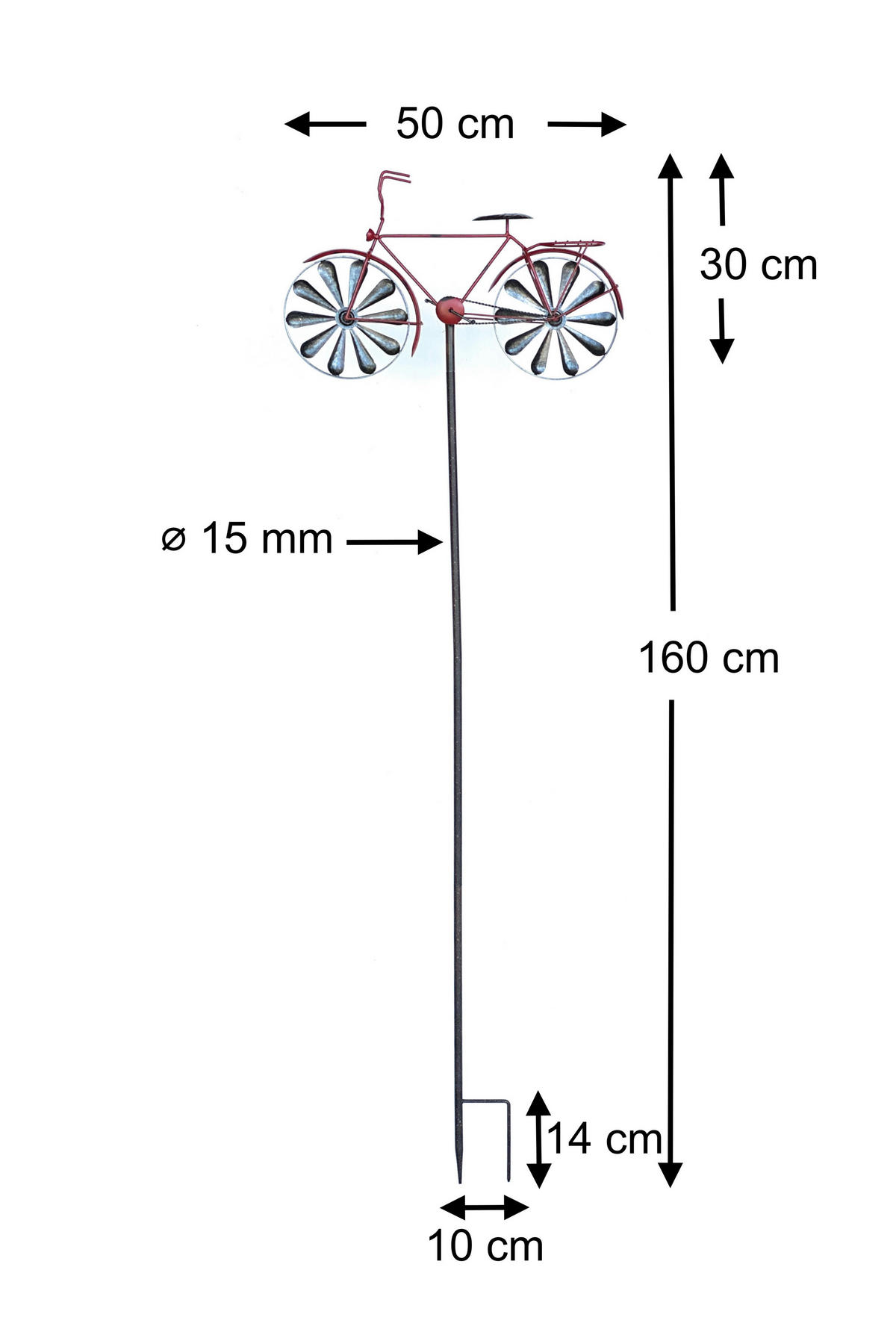 GARTENSTECKER Metall Rot Fahrrad 160 cm - Rot, Metall (50/160/11.5cm) - DanDiBo
