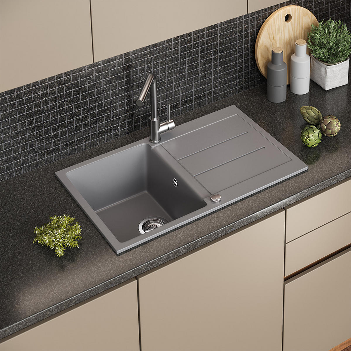 UMYVADLO Kapstadt Šedá - šedá, keramika (78/20/50cm) - Bergstroem