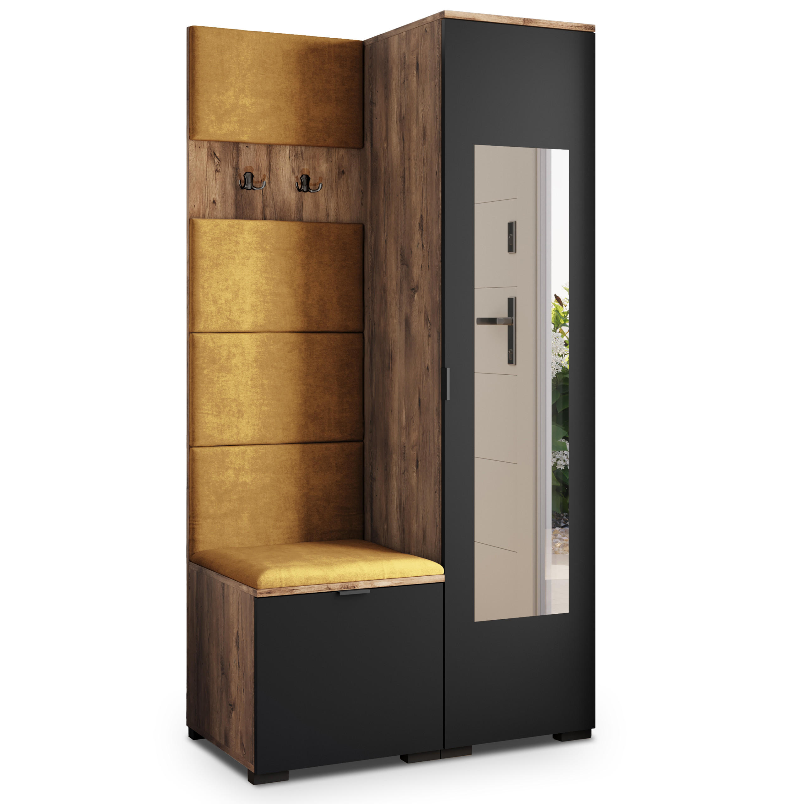 GARDEROBENSCHRANK VIRA 95/181/51 cm Modern Garderobe-Set Eiche Lefkas - Eichefarben/Gelb, Holzwerkstoff (95/181/51cm) - MASSENO