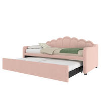 TAGEBETT 90x200cm + 180x200cm Rosa Samt Ausziehbett LED-Streifen - Pink, Holz (180/200cm) - FLIEKS