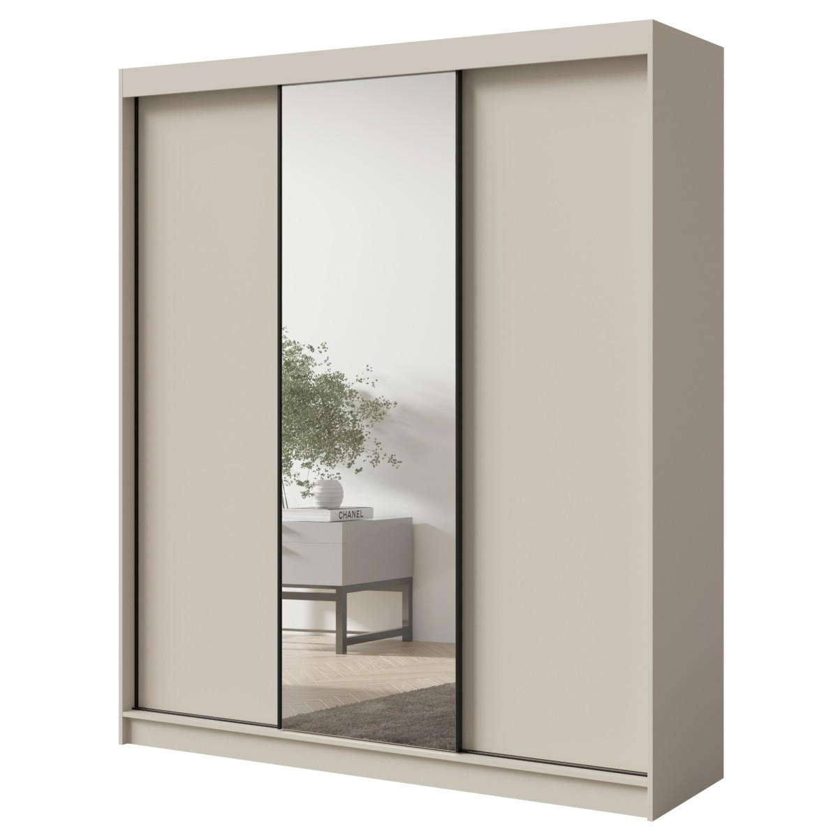 SCHWEBETÜRENSCHRANK mit Spiegel Fiore Plus 3D1L 200 Kaschmir/Schwarz - Kaschmir/Schwarz, Holzwerkstoff/Metall (200/236/60cm) - mzm24