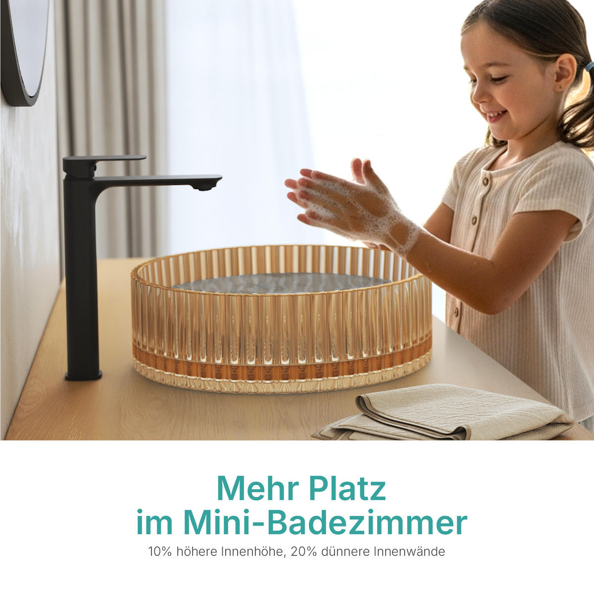 WASCHBECKEN Klarglasspüle Roségold Ø40 / 12 cm - Roségold, Glas (40/12/40cm) - EMKE