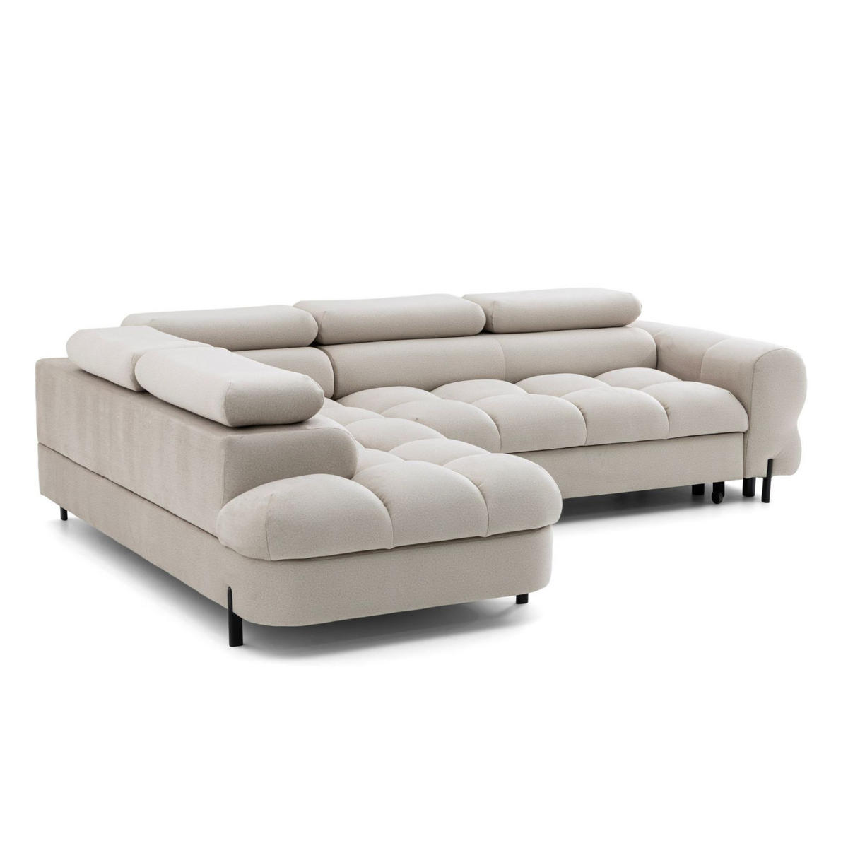 ECKSOFA BOWL L Links mit Schlaffunktion 125x195 Velours Creme - Creme/Schwarz, Holz/Textil (260/195cm) - Muffo