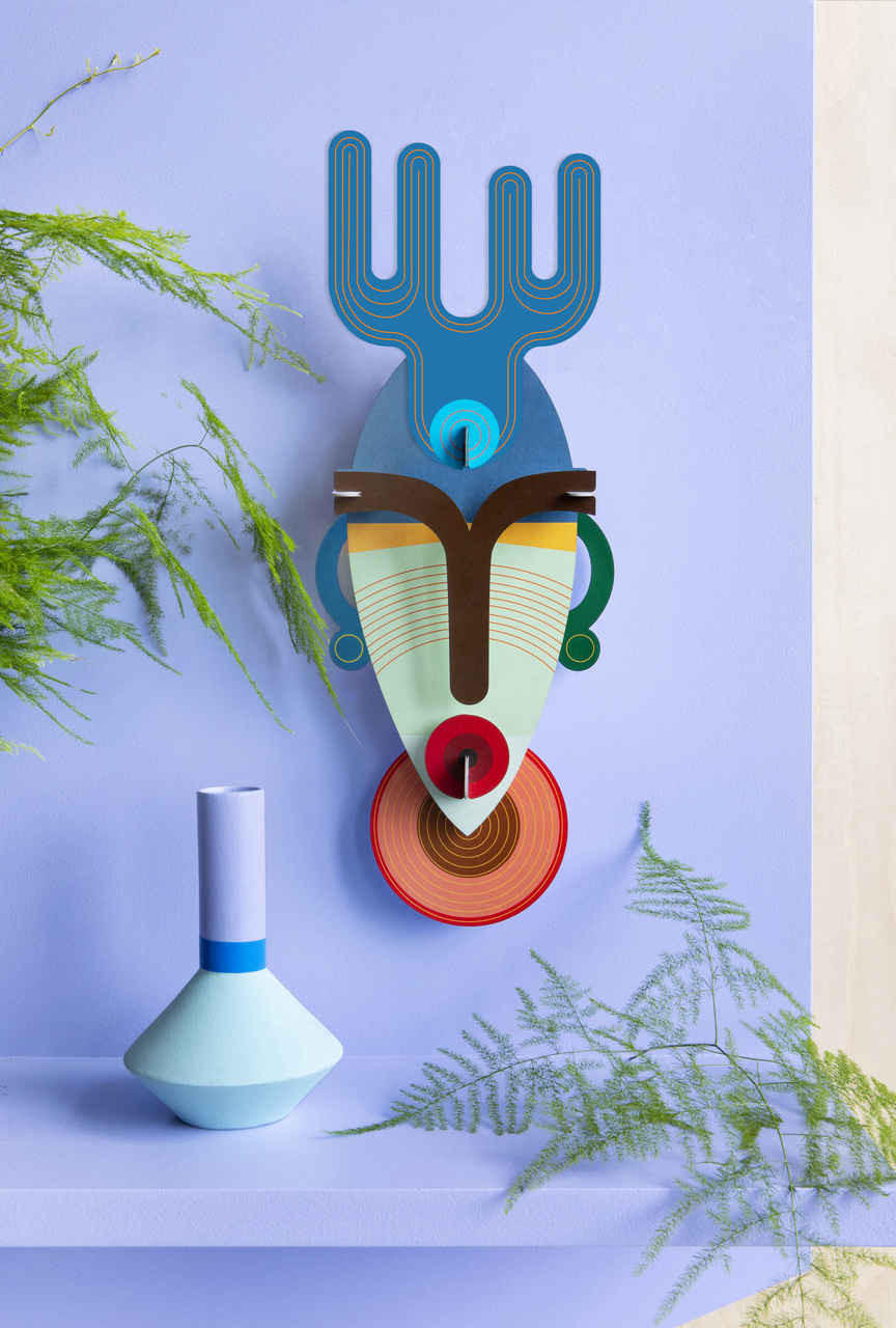 WANDDEKO Dakar-Maske 15/5 cm - Blau/Weiß, Wellpappe (15/5/41cm) - KUNSTLOFT