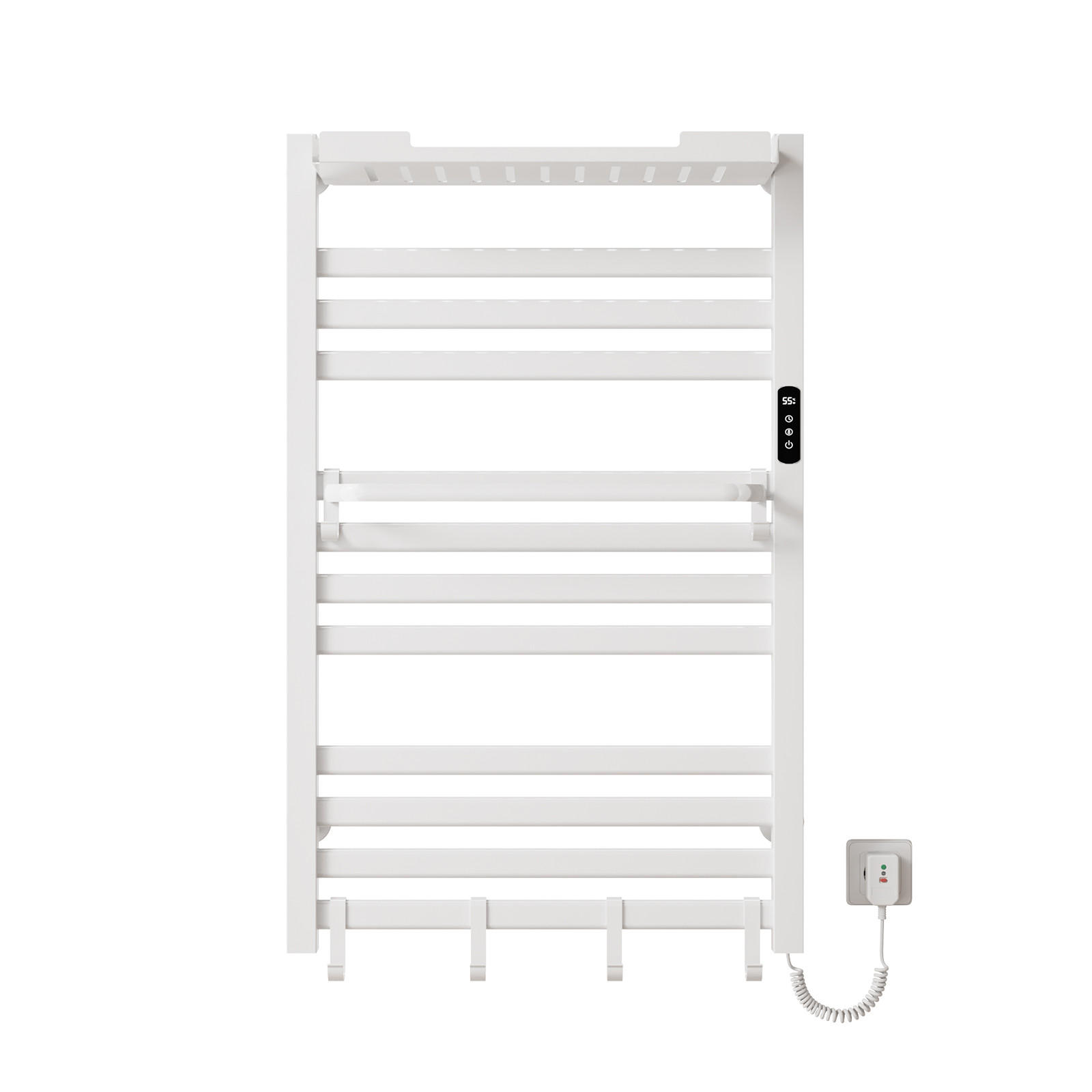 HANDTUCHHEIZKÖRPER 95/60 cm Weiß elektrisch 375 W mit WLAN, Ablage und 6 Haken - Weiß, Metall (60/95/20cm) - S'AFIELINA