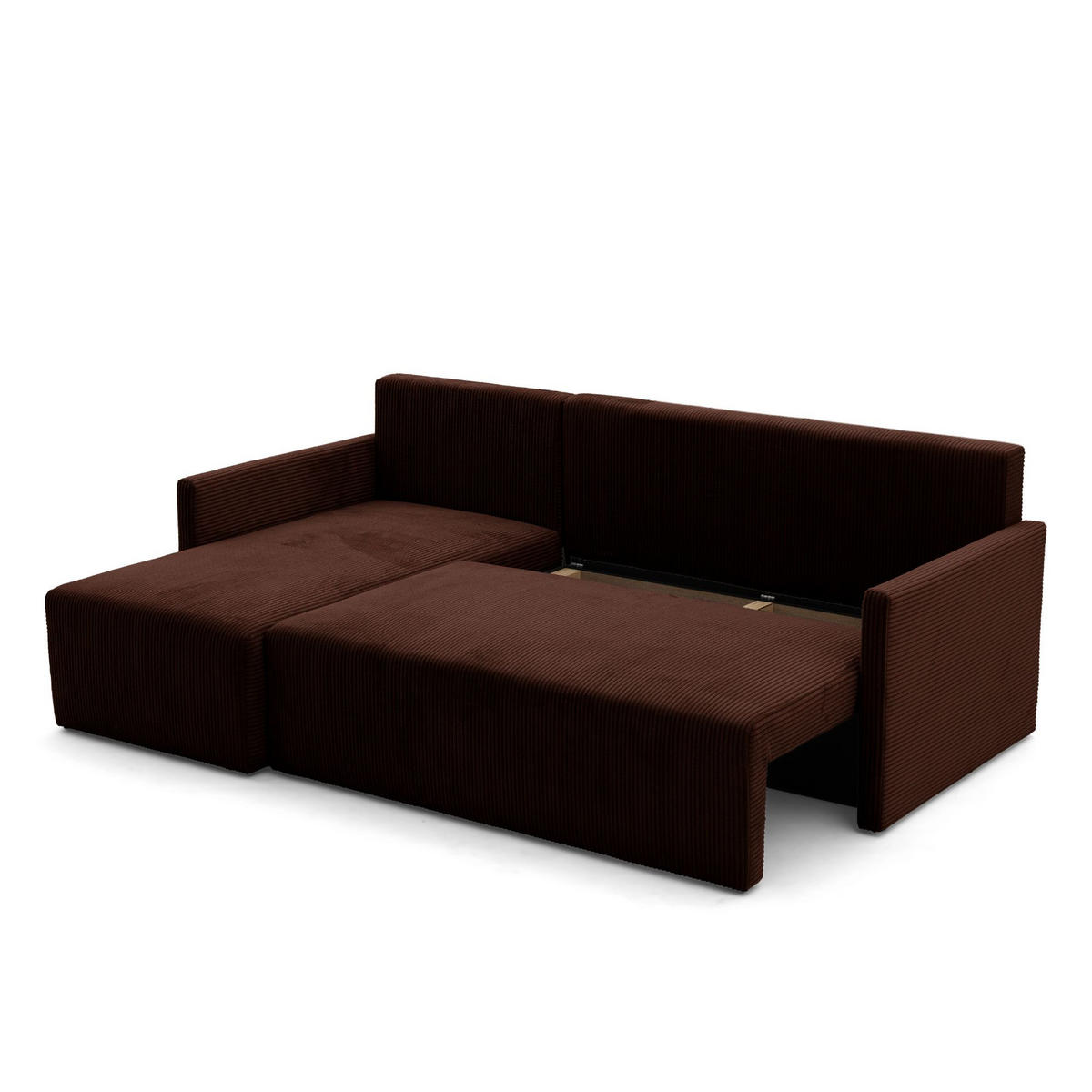 ECKSOFA GARDA L universell links/rechts montierbar mit Schlaffunktion 132x198 cm Cord Dunkelbraun - Dunkelbraun/Schwarz, Holz/Kunststoff (209/145cm) - NACANAPA