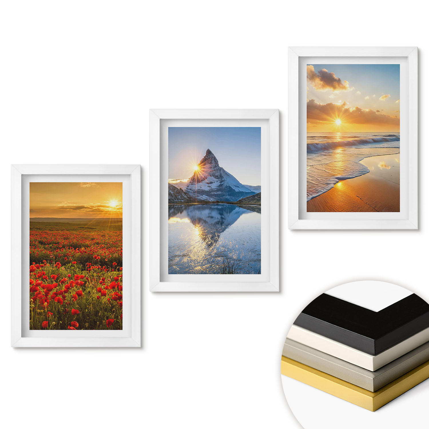 WANDBILDER 3er-Set - 20x30 cm Weißer Rahmen - Landschaften aus Bergen und Meeren im Westen - Weiß, Kunststoff (20/30cm) - ArtPrintCave
