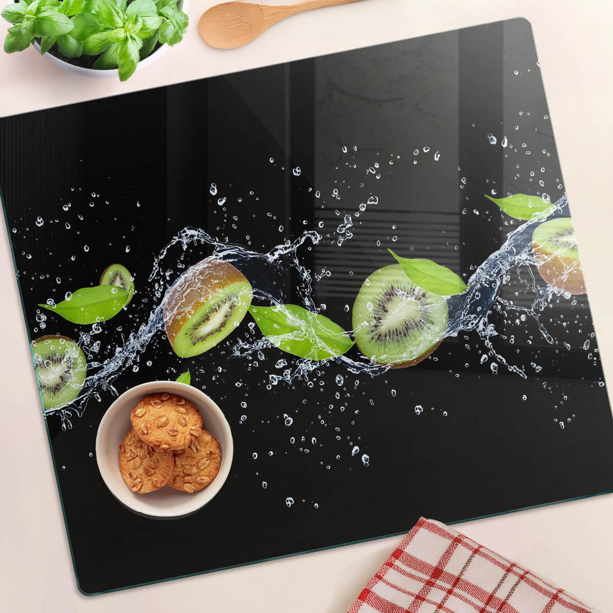GLASPLATTE 60x52 cm Kiwi und Wasser - Grün, Glas (60/0.4/52cm) - TULUP