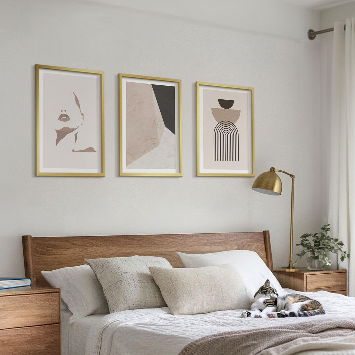 BILDER SET 3er Set - 40x60 cm Goldrahmen - Abstrakte Gesichtsformen - Goldfarben, Kunststoff (40/60cm) - TULUP