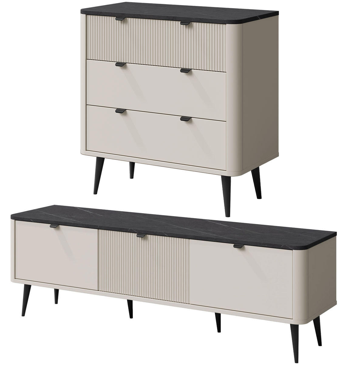 WOHNZIMMER-SET Marly 2-tlg Kaschmir / Graustein - Kaschmir/Beige, Holz/Holzwerkstoff (250/82/40cm) - Feldmann-Wohnen