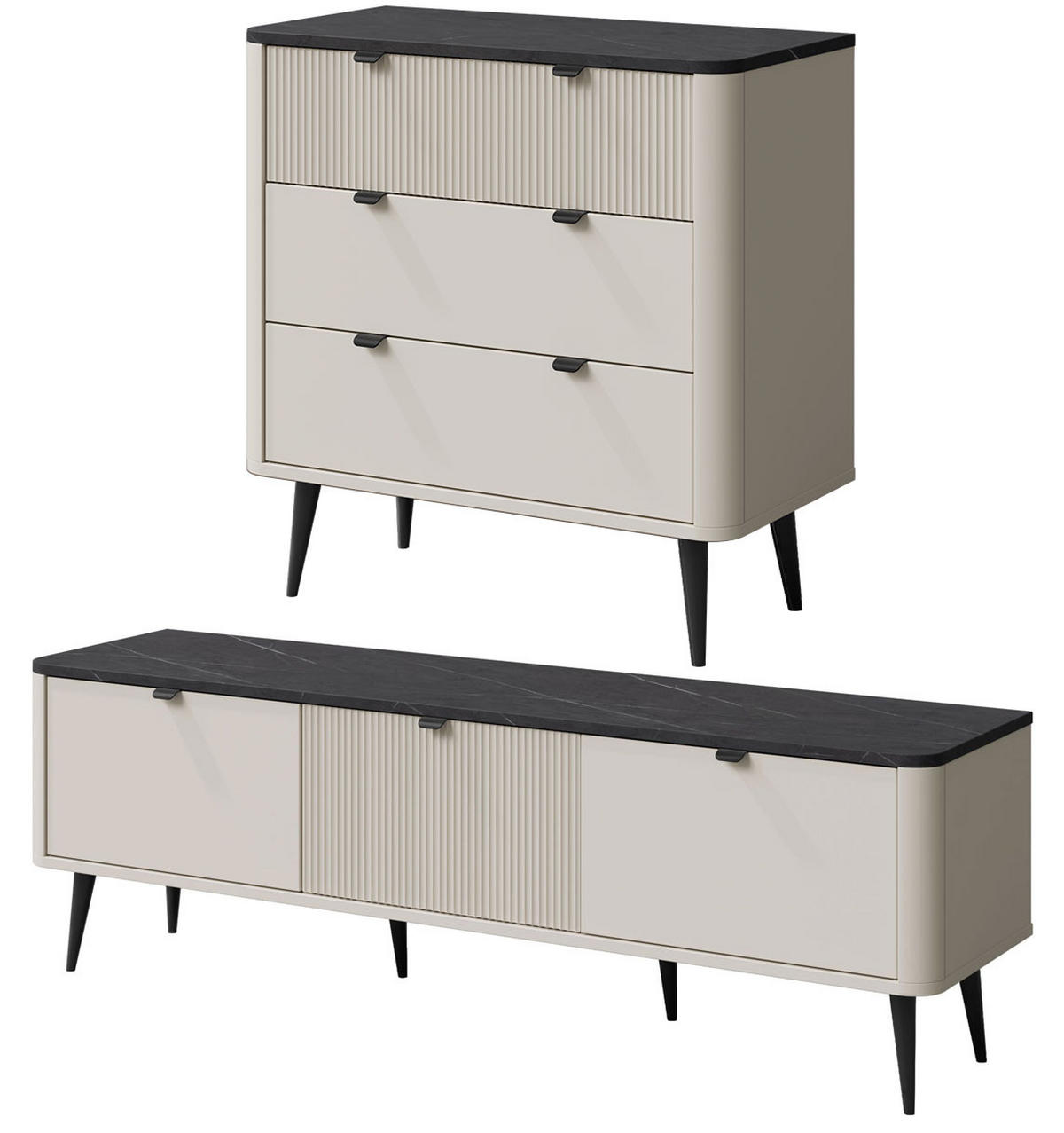 WOHNZIMMER-SET Marly 2-tlg Kaschmir / Graustein - Kaschmir/Beige, Holz/Holzwerkstoff (250/82/40cm) - Feldmann-Wohnen