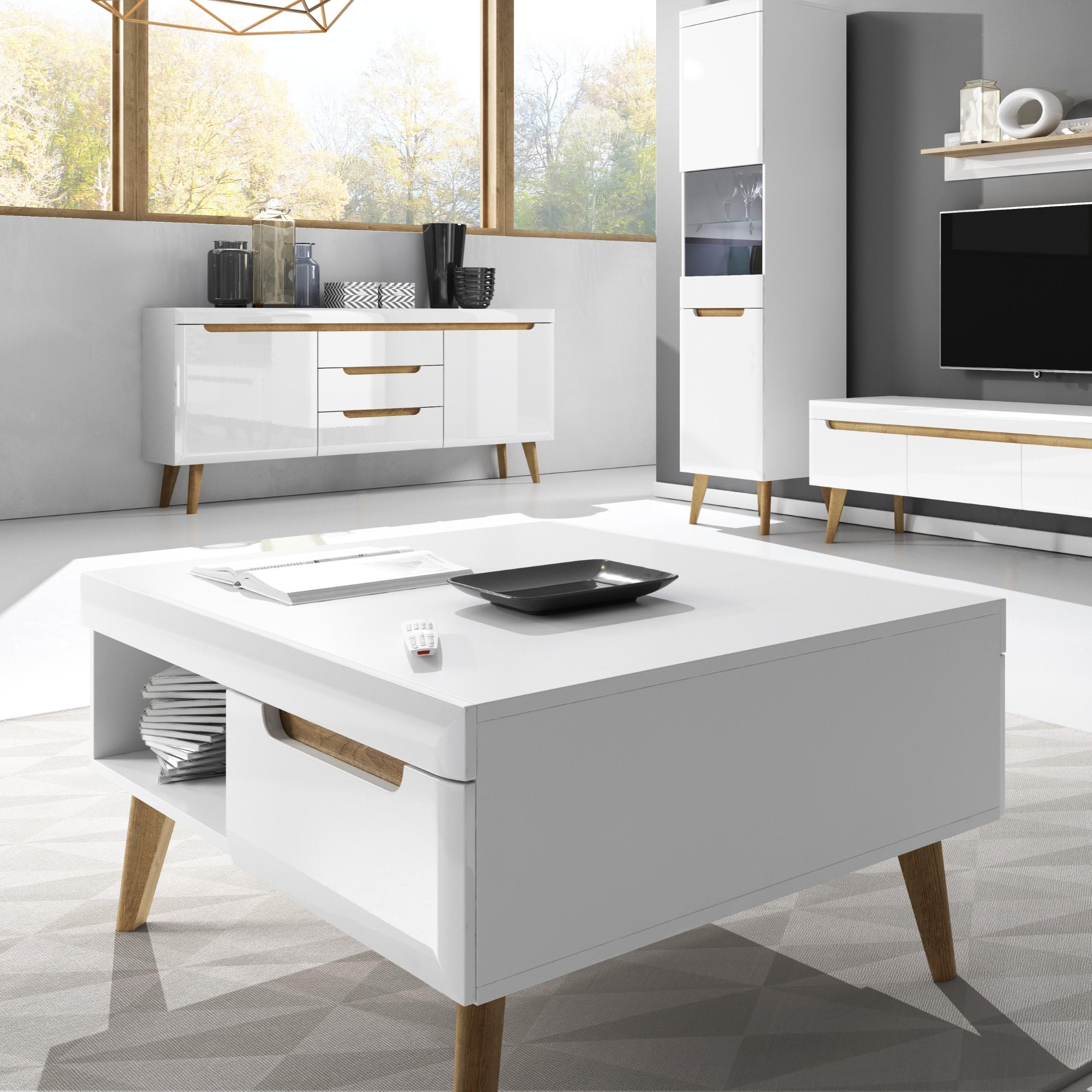 COUCHTISCH NORDICO 107/46/67 cm Weiß - Weiß, Holzwerkstoff (67/107/46cm) - MASSENO