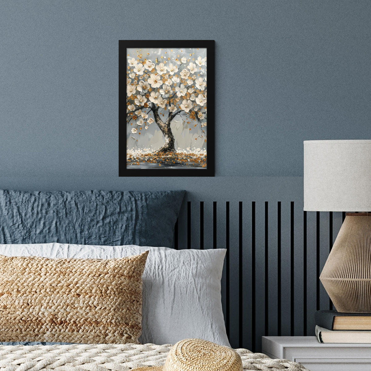 GERAHMTES BILD Baum - Blumen - Weiß - Natur - Kunst 20x30 cm - Weiß, Papier (20/30cm) - MuchoWow