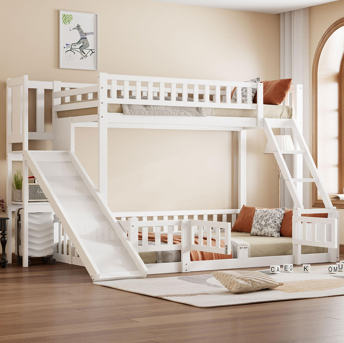 ETAGENBETT 90/200 cm und 140/200 cm mit Rutsche, Leiter und Regalen aus Kiefer und MDF, Weiß - Weiß, Holzwerkstoff (140/200cm) - Redom