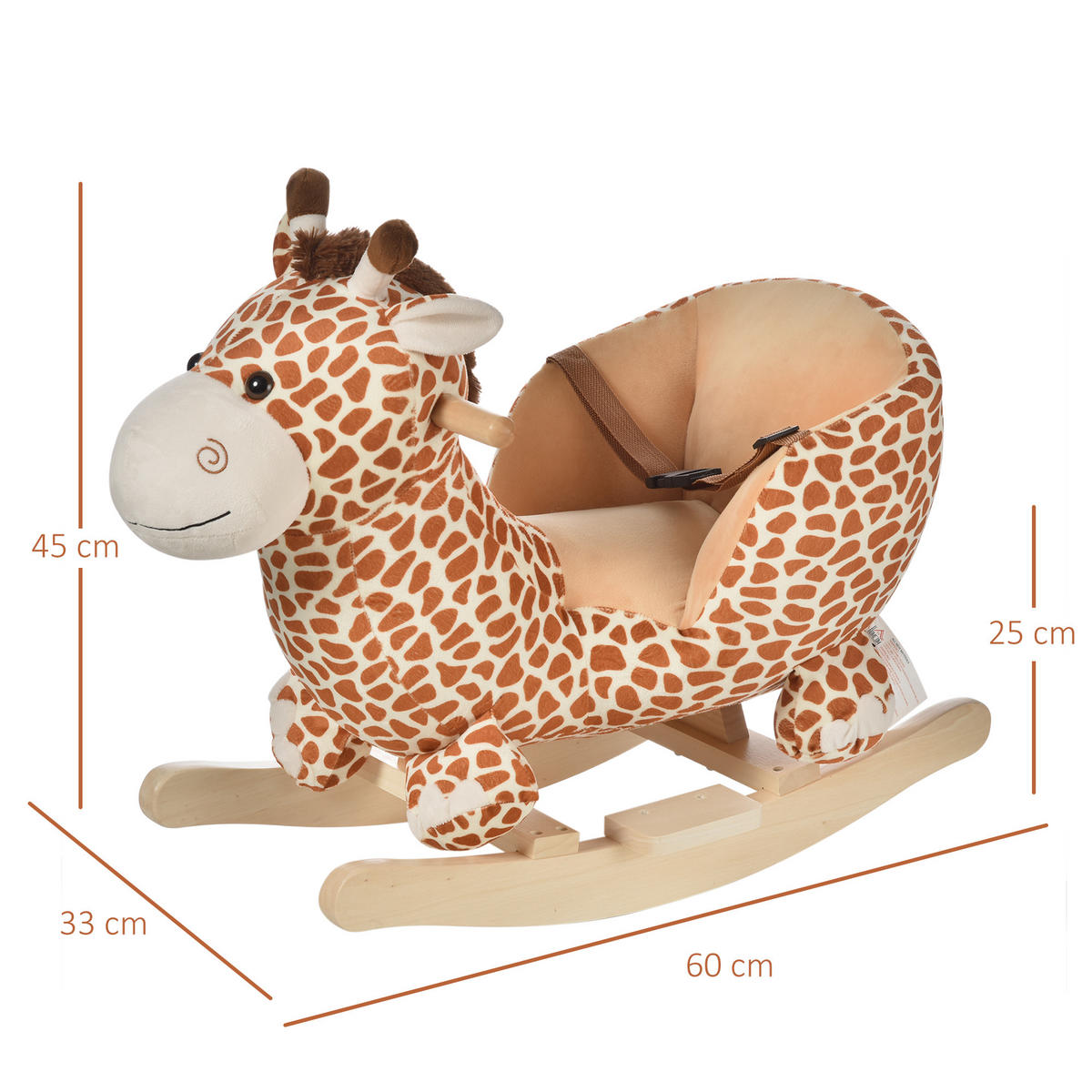 SCHAUKELPFERD DE-18226 Giraffe, Musikfunktion, Sicherheitsgurt Braun-Beige - Braun, Holz (33/45/60cm) - ComfortXL
