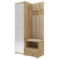 GEPOLSTERT Garderoben-Set Nela I LUX (Spiegel – Farbe Eiche Artisan + Stoff Trinity 04) - Beige/Silberfarben, Holz/Holzwerkstoff (100/187/40cm) - Ravio