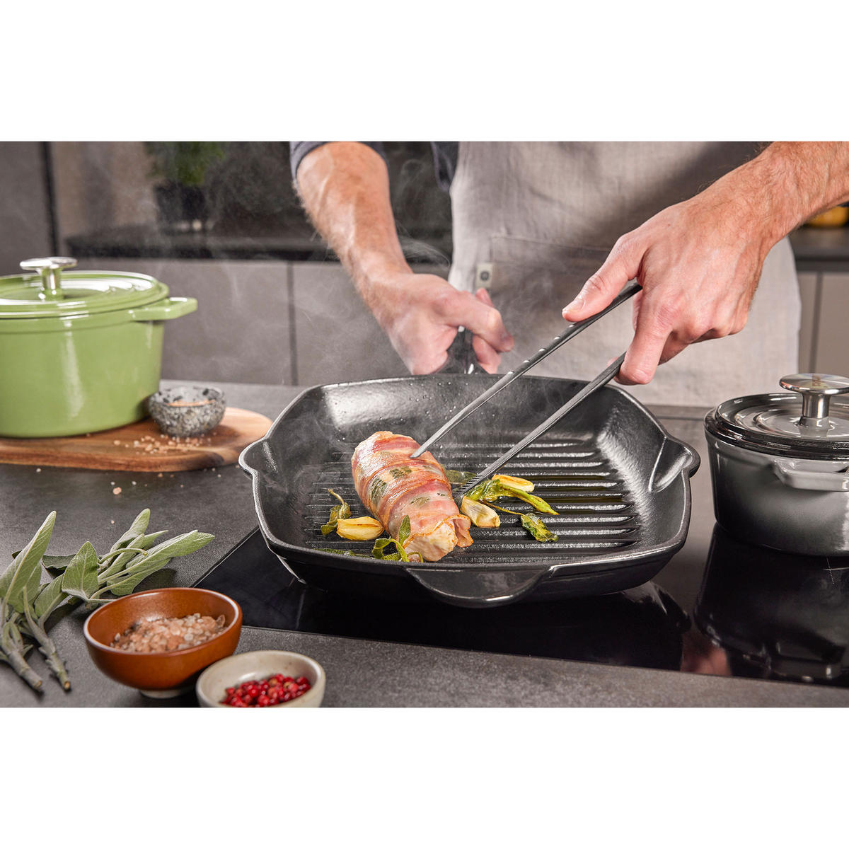 GRILLPFANNE b.iron, Gusseisen, Schwarz / Grau, 27 x 27 cm - Schwarz, Metall (43/31/6.2cm) - Berndes