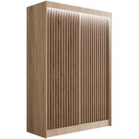 KLEIDERSCHRANK mit LED, Lamel-Schiebetüren VILANv2 - 120 cm Sonoma Eiche + Sonoma Eiche + Lamelle Eiche Wotan - Eiche Wotan/Sonoma Eiche, Holzwerkstoff (120/215/61cm) - ALTDECOR