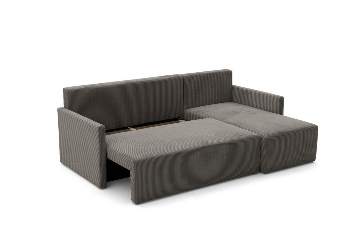 ECKSOFA GARDA L Links mit Schlaffunktion 132x198 Cord Hellbraun - Hellbraun/Schwarz, Holz/Kunststoff (209/145cm) - Muffo