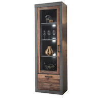 VITRINE Old Used Wood Shabby Design, grau, Vitrinenschrank mit 5 Fächern - Braun/Grau, Glas/Holzwerkstoff (65/201/40cm) - Furn.Design