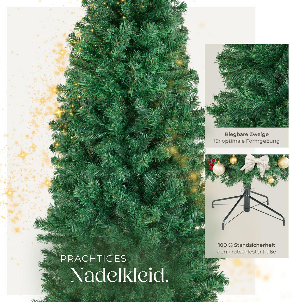 SET WEIHNACHTSBAUM MIT LICHTERKETTE ,pulverbeschichteter Metallständer mit Kunststoffkappen,grün - Grün, Kunststoff (150cm) - tectake