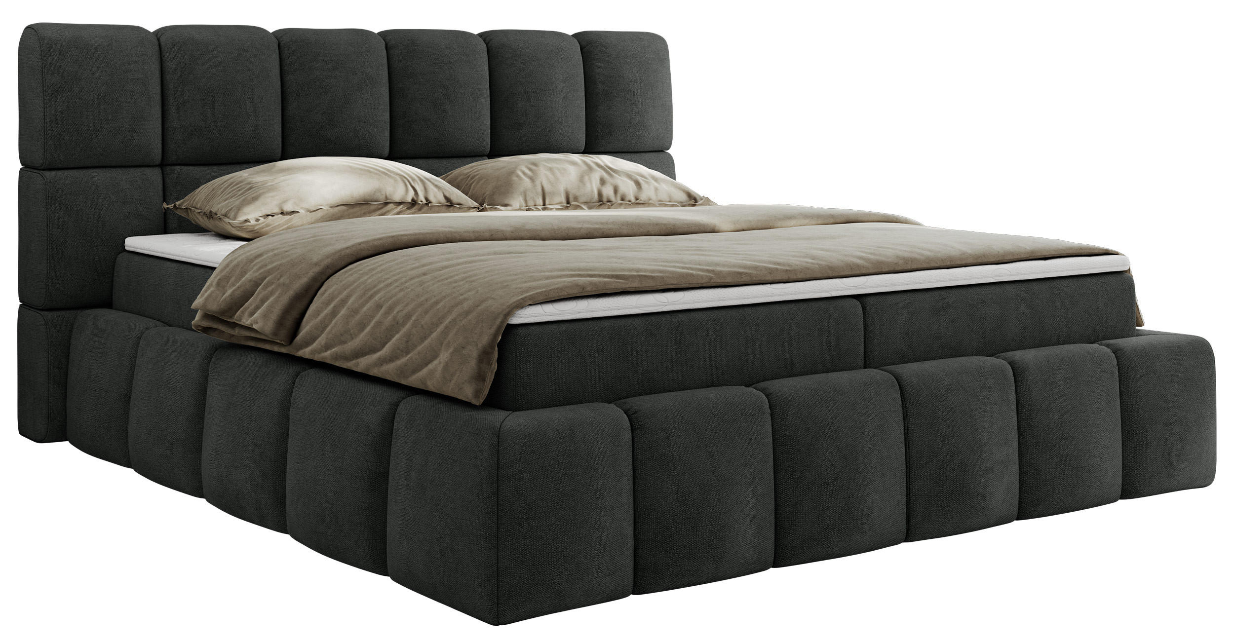 BOXBETT NIRA 140/200 - Dunkelgrau Strukture - H3 - Dunkelgrau, Holz/Textil (140/200cm) - MKS