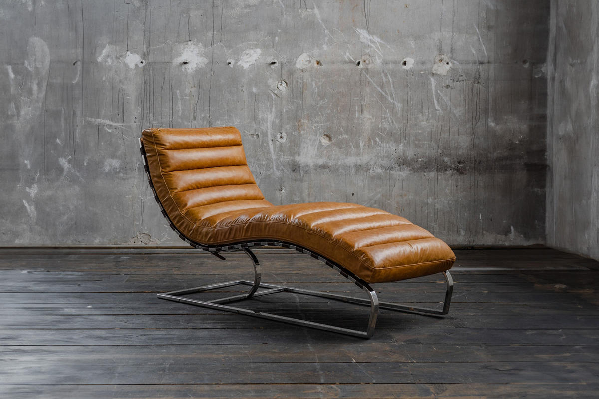 RELAXLIEGE SIRY Braun Leder - Dunkelbraun/Silberfarben, Leder/Metall (61/88/150cm) - KAWOLA