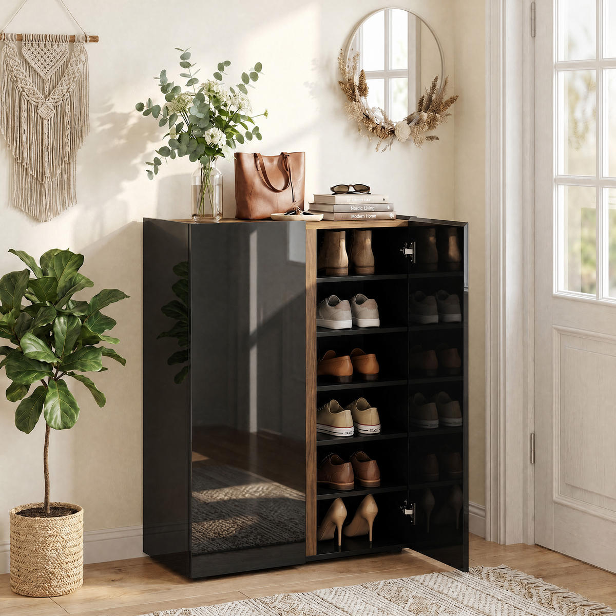SCHUHSCHRANK Schwarz Hochglanz 33.5/70.0/95.0 cm - Schwarz Hochglanz, Holzwerkstoff (70/95/33.5cm)