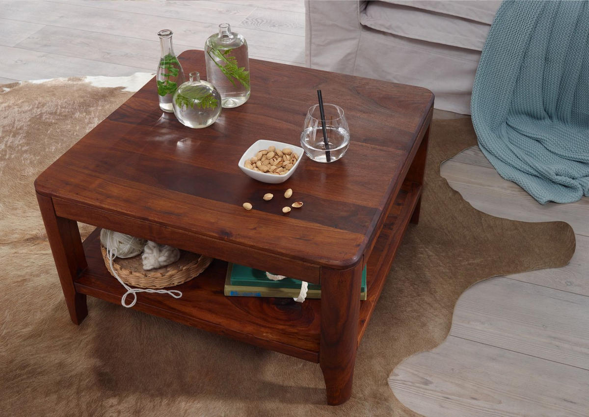 COUCHTISCH Sheesham70x70x40 walnuss geölt BROOKLYN #10 - Dunkelbraun, Holz (70/70/40cm) - Massivmoebel24