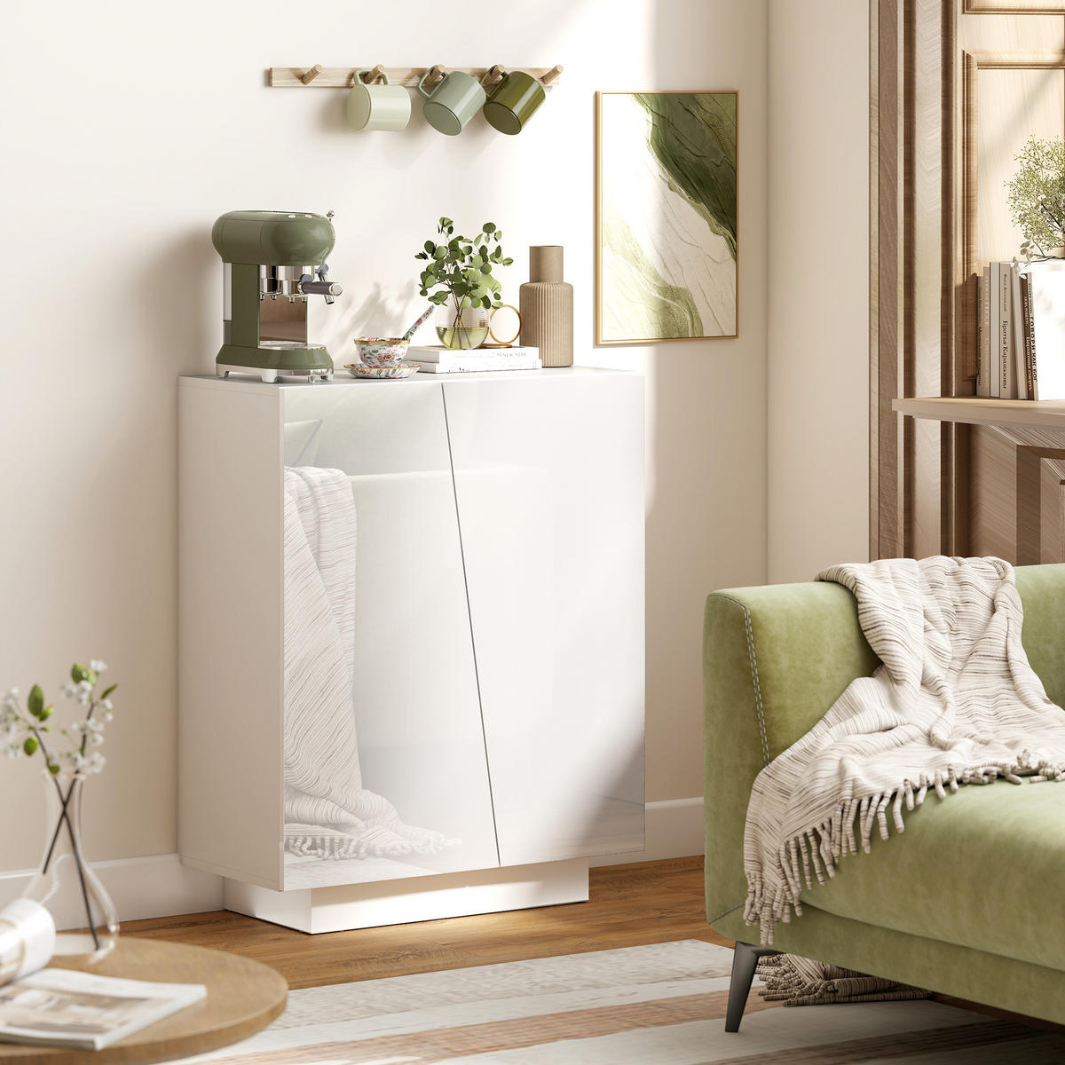 SIDEBOARD DE-11192 2 Türen mit verstellbarem Boden Weiß Hochglanz - Weiß, Holzwerkstoff (70/88/40cm) - ComfortXL