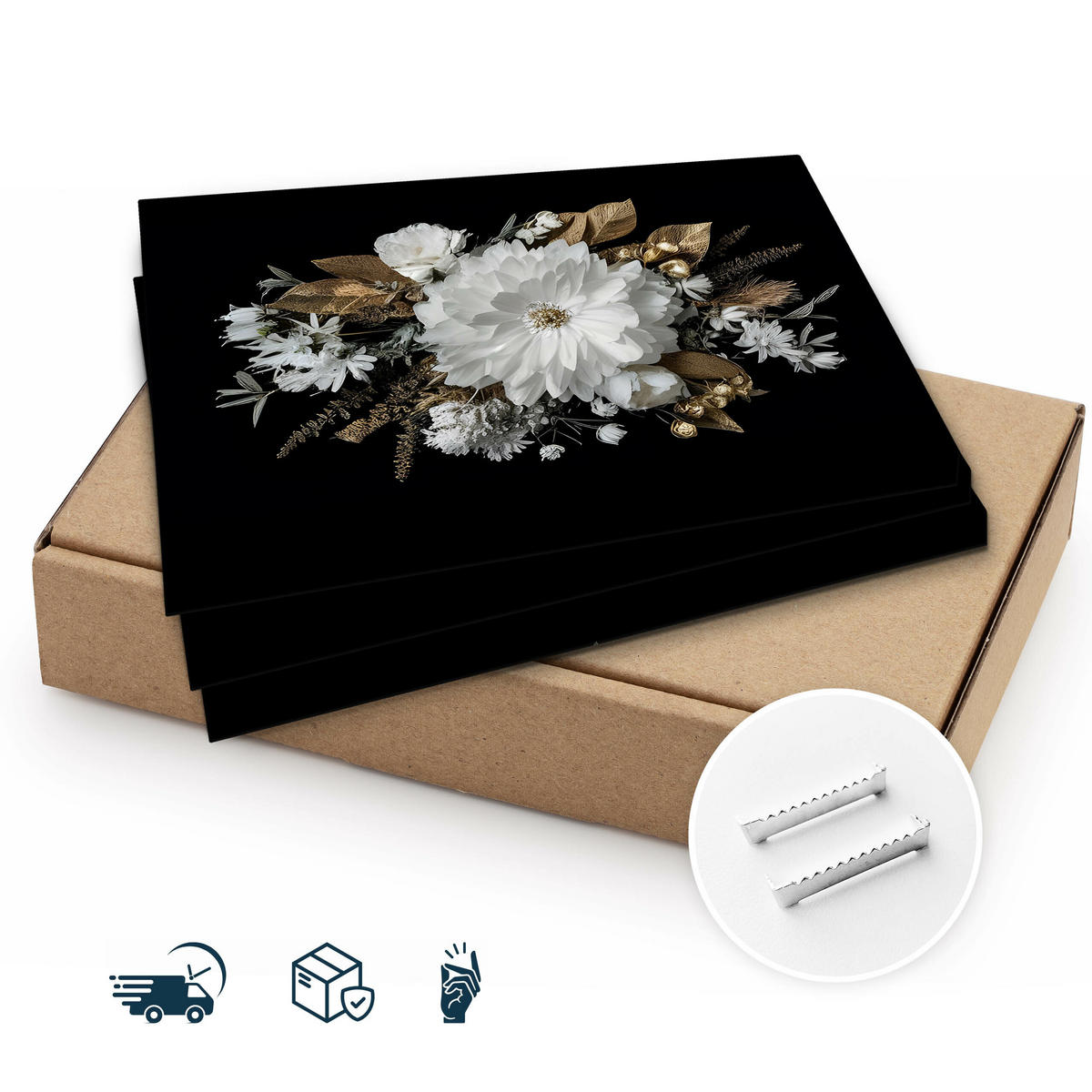 LEINWANDBILDER 3-es Set Blumen Natur 3D - Beige/Schwarz, Textil (90/40cm) - Muralo