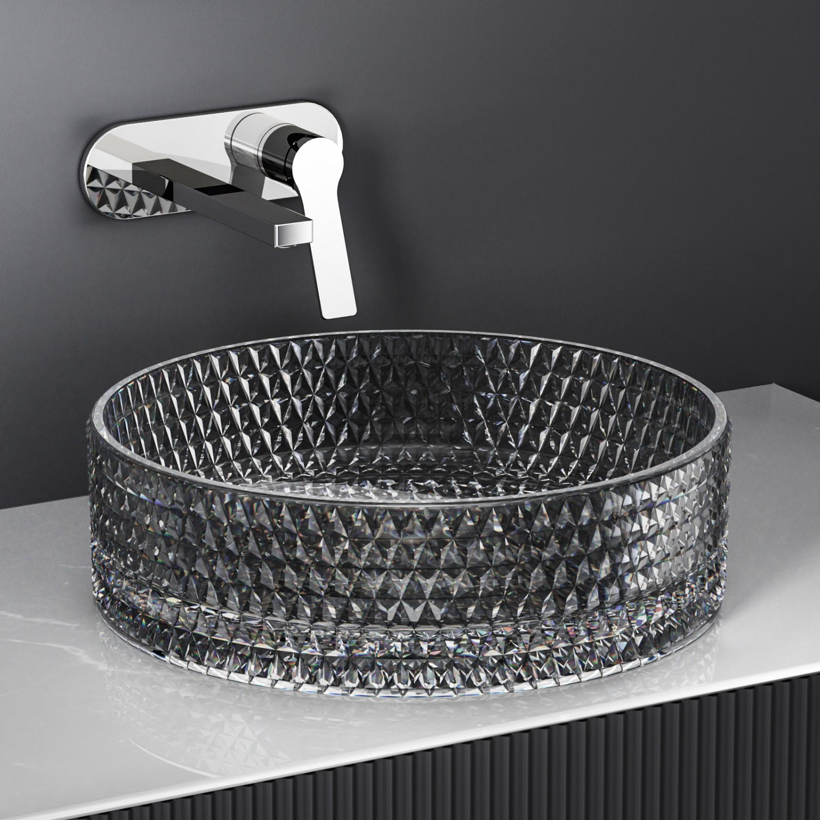 WASCHBECKEN Glas Schwarz Rund 36/ 36/ 11,2 cm - Schwarz, Glas (36/11.2/36cm) - EMKE