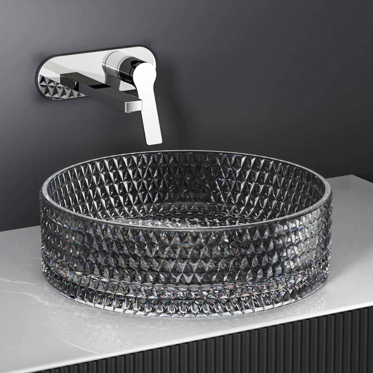 WASCHBECKEN Glas Schwarz Rund 36/ 36/ 11,2 cm - Schwarz, Glas (36/11.2/36cm) - EMKE