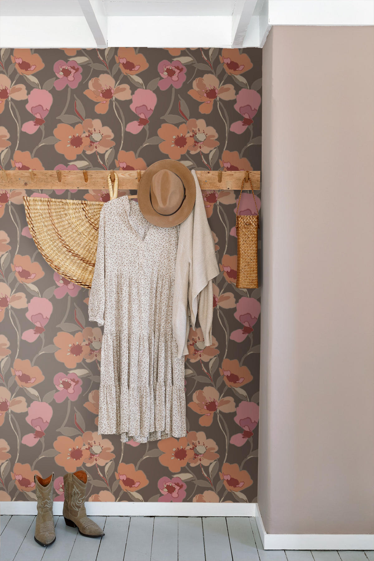 TAPETE Blumen 50 x 900 cm - Terracotta, Papier (50/900cm) - ESTAhome