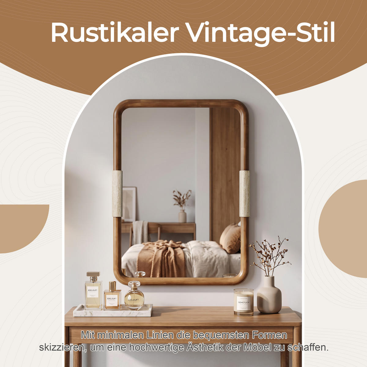 RECHTECKIGEM Holz Wandspiegel mit Rahmen B56×H76cm - Braun, Naturmaterialien/Holz (3/76.5/56cm) - Hometopia