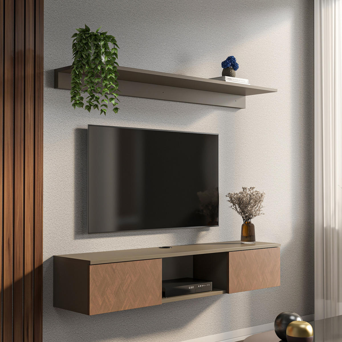 TV-ELEMENT Elia Galaxy Kaffee Vintage - Dunkelbraun, Holzwerkstoff (140/25.6/32cm) - Decorotika