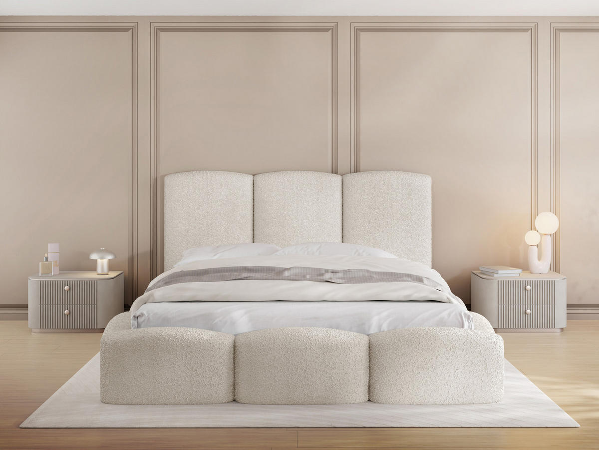 POLSTERBETT Harmony mit Bettkasten, Creme Boucle 140x200 cm - Birkefarben/Schwarz, Holz/Holzwerkstoff (140/200cm) - WFL GROUP