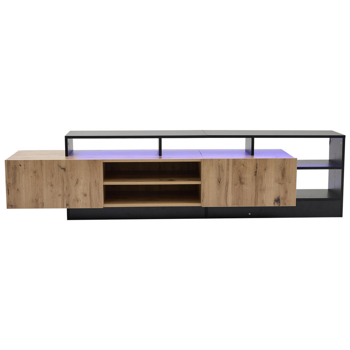 TV-SCHRANK Modern Naturholz & schwarzer Rahmen LED-Beleuchtung bis 70 Zoll - Schwarz, Holz (48/17.5/68cm) - FLIEKS