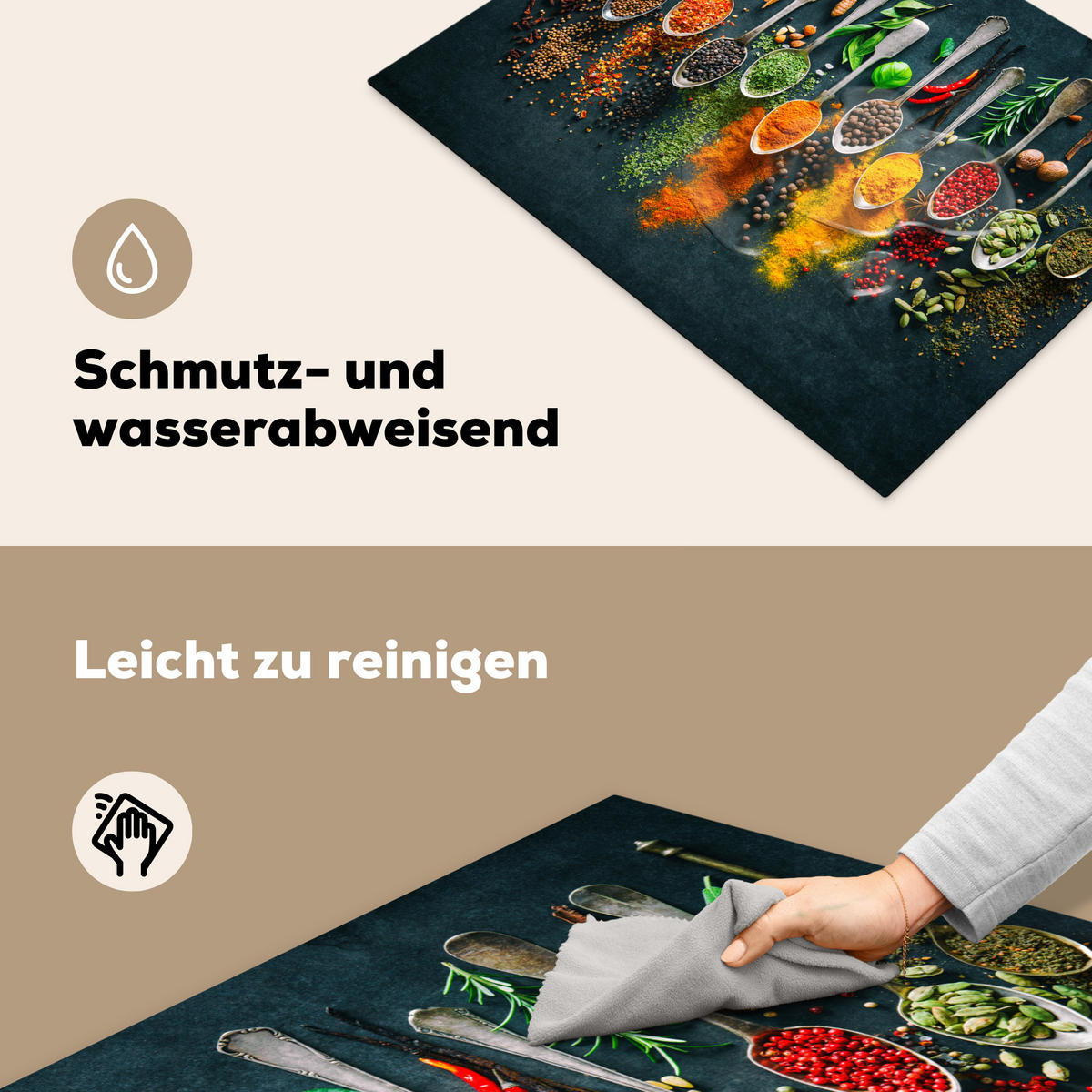 HERDABDECKPLATTE Kräuter - Gewürze - Löffel 71x52 cm - Multicolor, Kunststoff (71/52/0.2cm) - MuchoWow