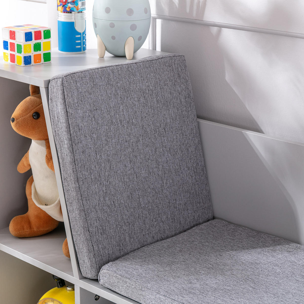 KINDERREGAL DE-09550 2-in-1 mit Sitzbank & Polster Grau - Grau, Holzwerkstoff (103/62/30cm) - ComfortXL