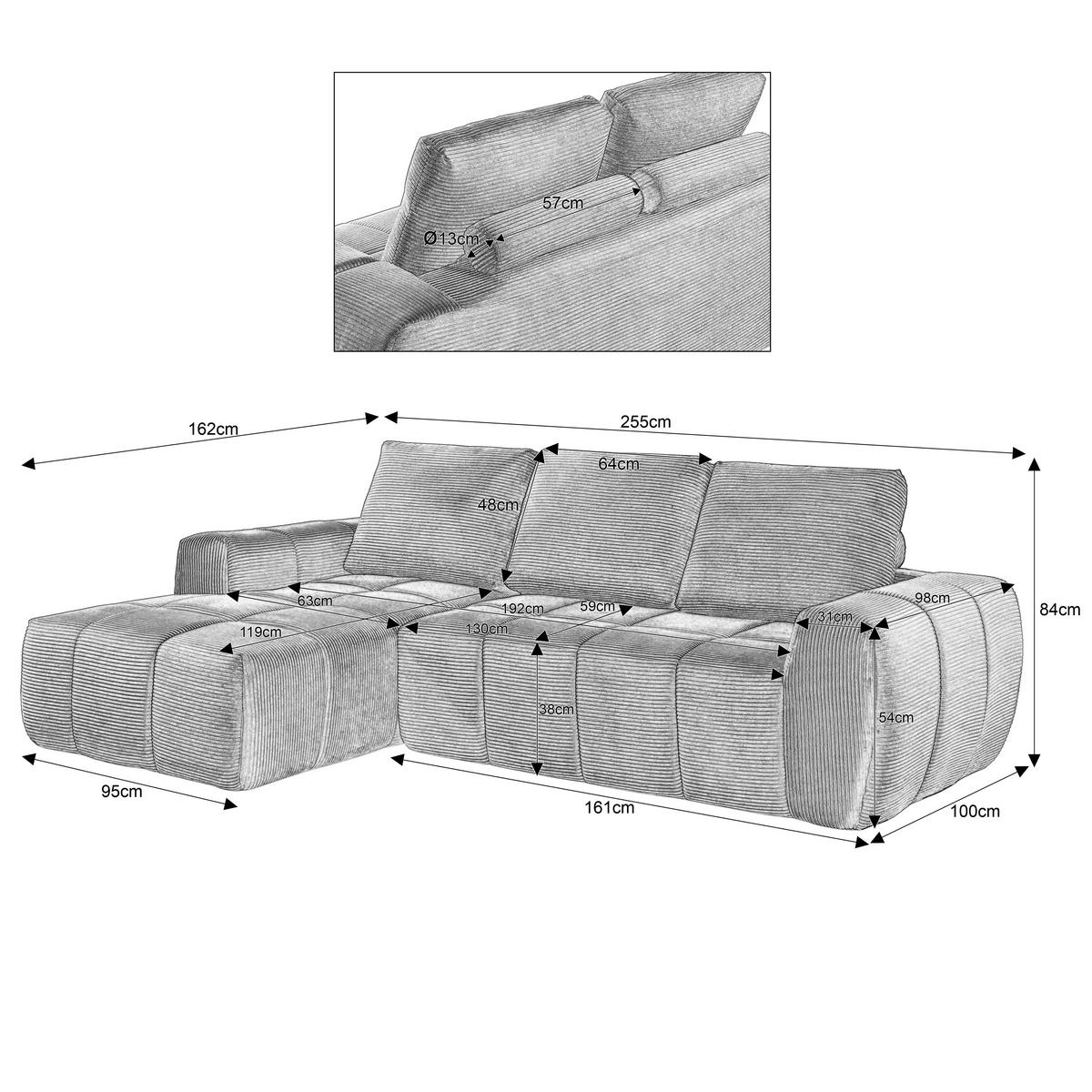 ECKSOFA Cord Beige - Beige, Textil (255/162cm) - WISHDOR