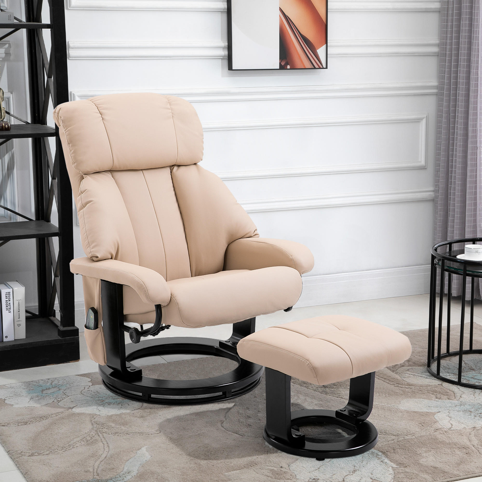 MASSAGESESSEL, samtartiges Polyester, Beige - Weiß, Leder (80/102/76cm) - HOMCOM