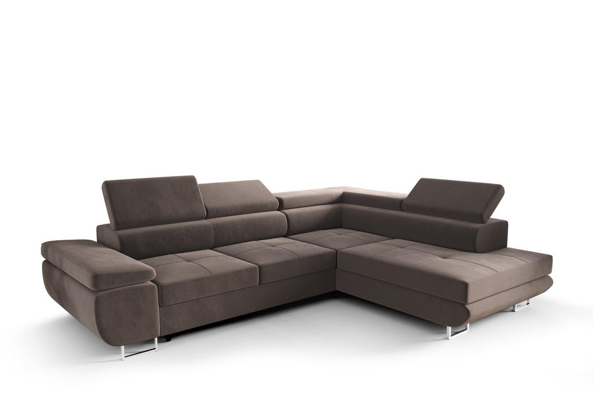 ECKSOFA PRAGA DESIGN L, Eckcouch in L-Form mit Schlaffunktion, Farbe: Grau, Velourstoff, Ottomane Universal - Grau, Textil (275/202cm) - O-Sofa