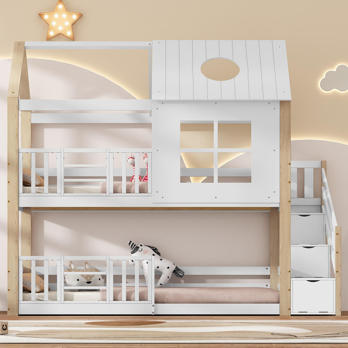 ETAGENBETT 90x200 cm Haus Treppe weiß - Weiß, Holz (90/200cm) - LEBENLANG