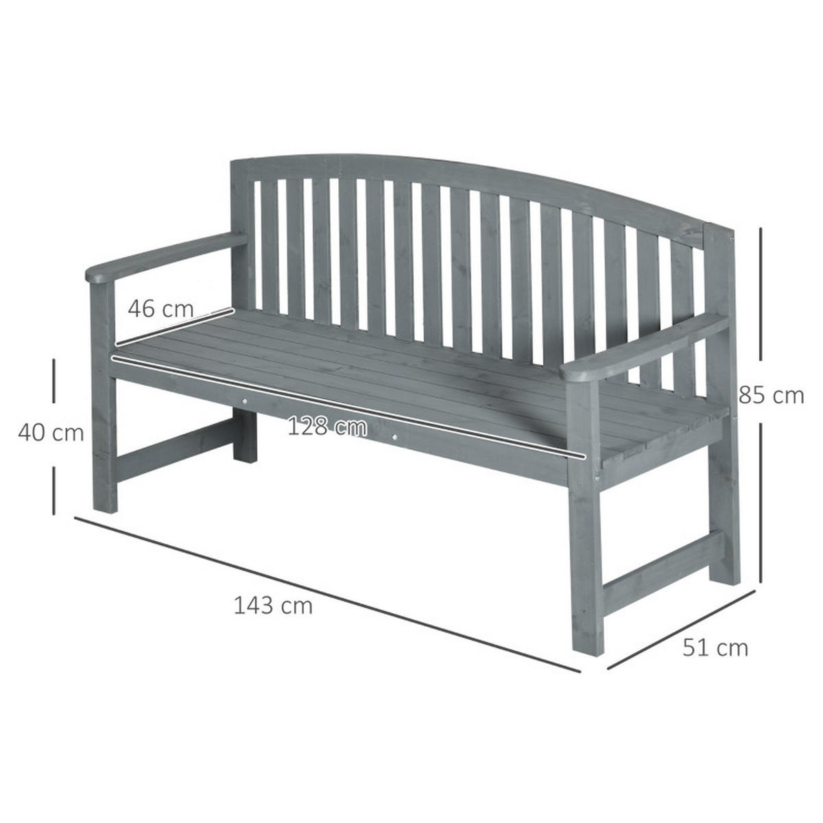 GARTENBANK 2 Sitzer Holz 143x51x85 cm grau - Grau, Holz (143/85/51cm) - LEBENLANG