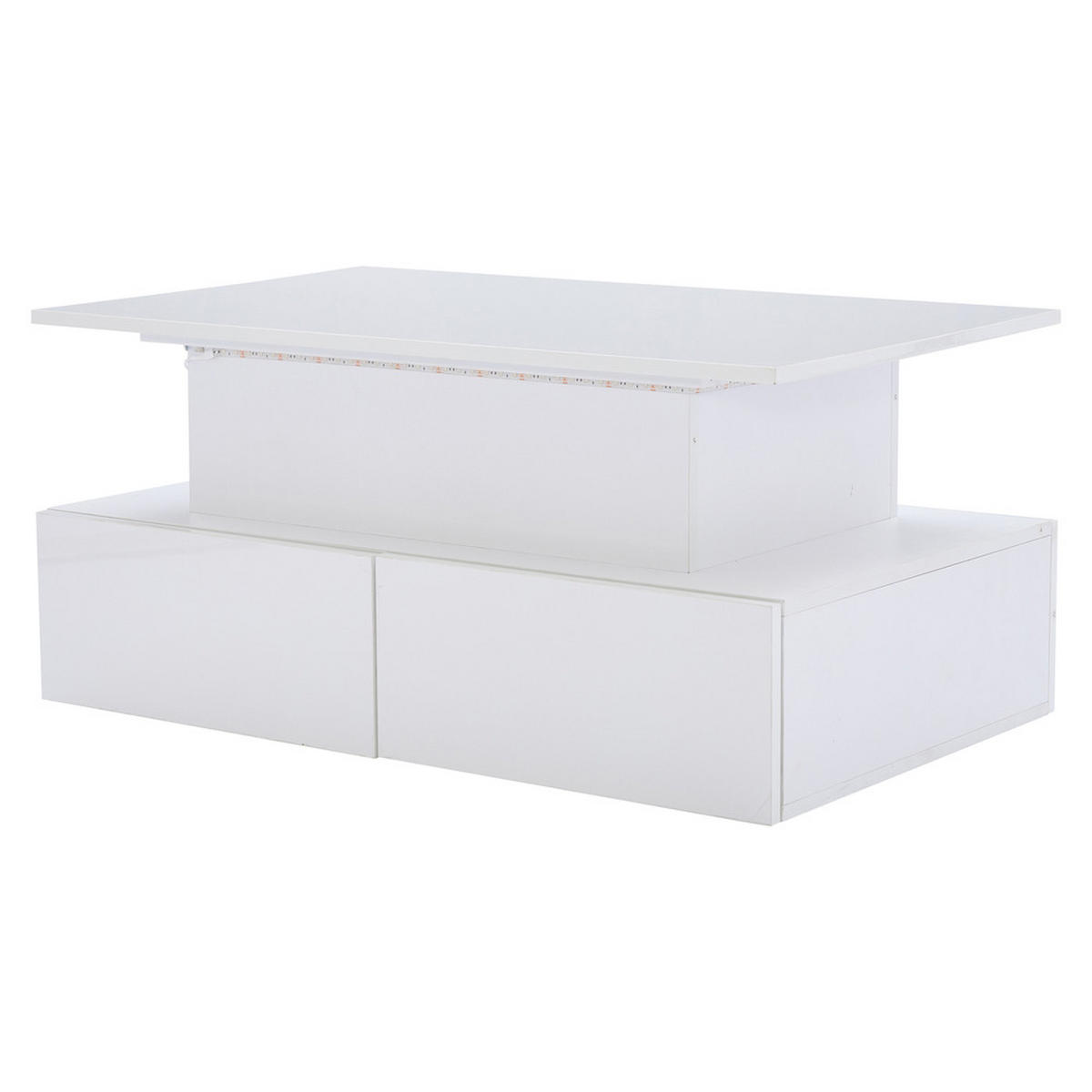 COUCHTISCH 90x55cm Weiß Hochglanz LED 4 Schubladen Stauraum 30kg - Weiß, Holz (101.6/62.23/10.8cm) - FLIEKS