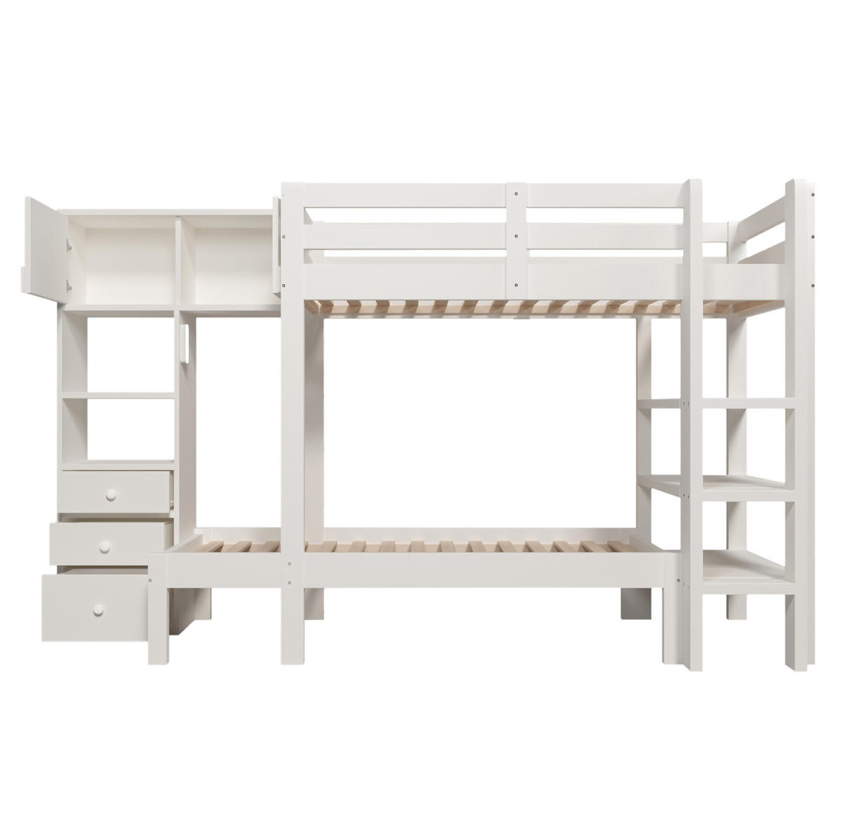ETAGENBETT 90/200 cm Weiß mit Schrank, Regal und Schubladen - Weiß, Metall (90/200cm) - Flora Grace