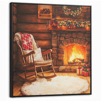 LEINWAND Bilder mit Rahmen - Winter - Weihnachten - Zuhause - Kamin - 90x90 - Bernsteinfarben, Textil (90/90cm) - MuchoWow